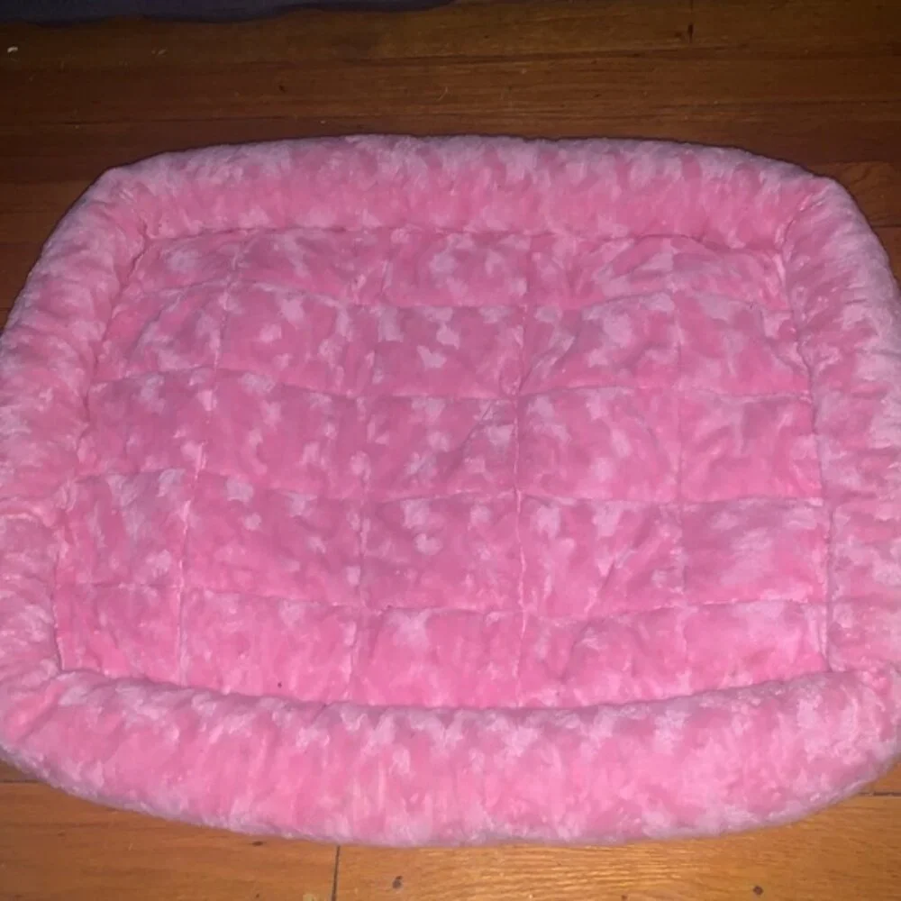 MidWest Quiet Time Fashion Plush Bolster Dog Crate Mat, Pink
